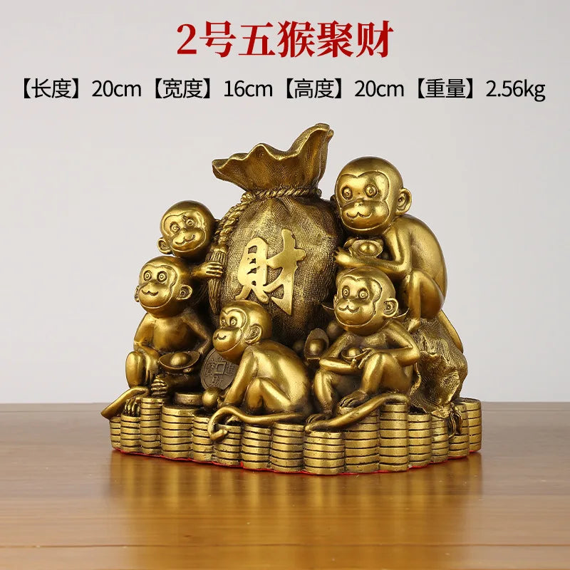Afralia™ Feng Shui Monkey Copper Ornaments for Wealth Attraction and Prosperity