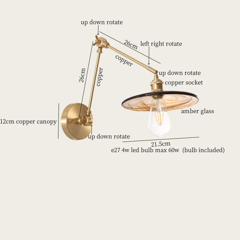 Afralia™ Copper Vintage LED Wall Sconce with Pull Chain for Stair, Loft, Bathroom, Bedroom
