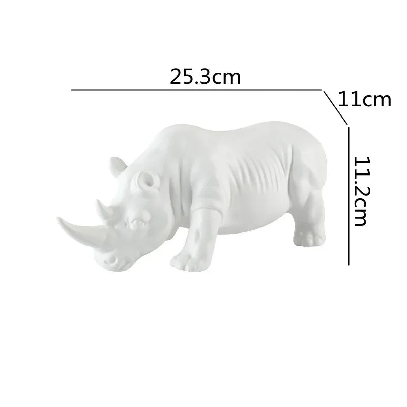 Afralia™ White Rhino Ceramic Animal Sculpture Home Decor Accent