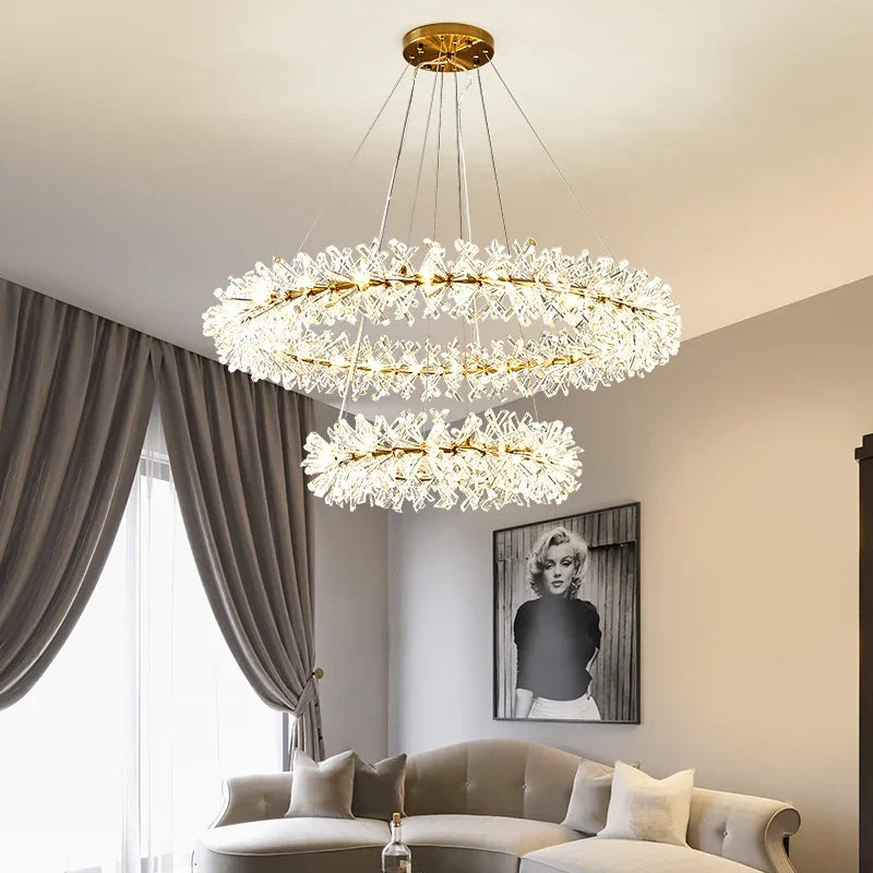 Afralia™ Nordic Crystal Flower LED Chandelier, Mid Century Modern Hanging Lamp for Living Room