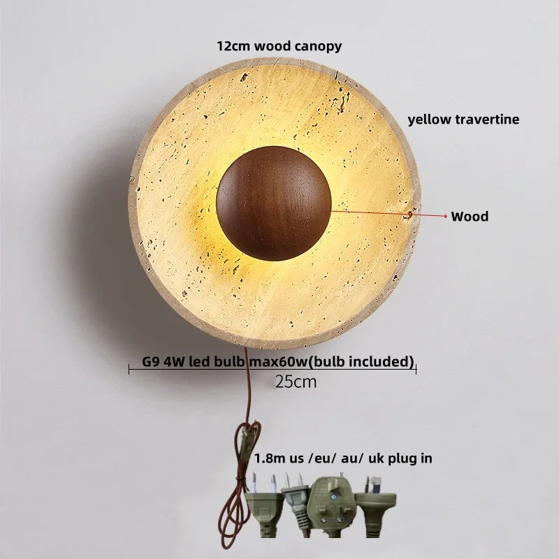 Afralia™ LED Button Switch Wall Light in Yellow Travertine White Glass - Modern Nordic Design