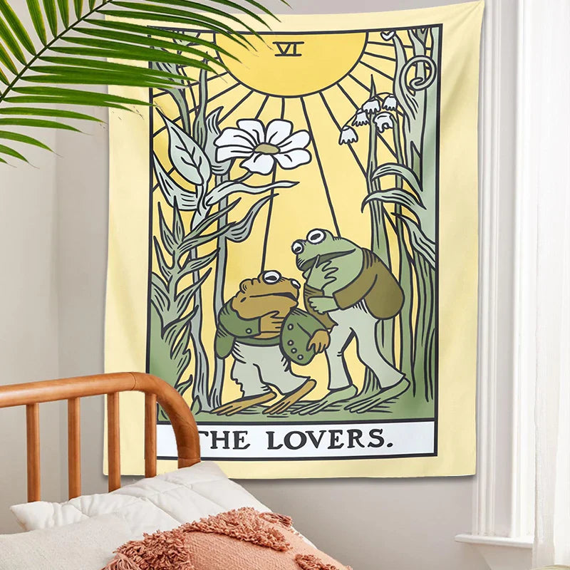 Afralia™ Psychedelic Frog Tarot Tapestry Wall Hanging - Botanical Hippie Home Decor