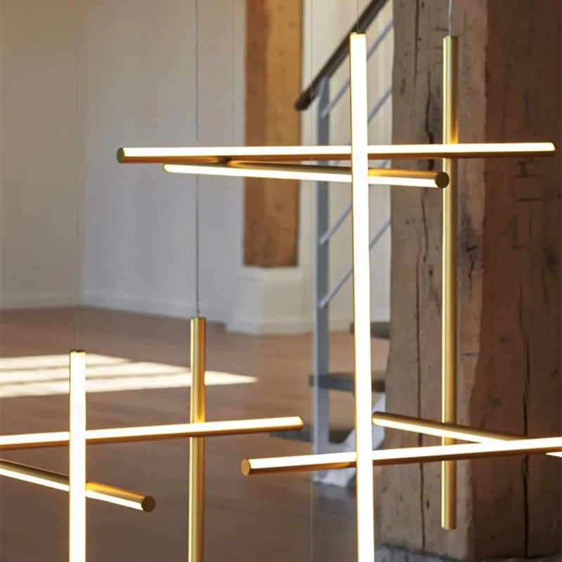 Afralia™ LED Linear Ceiling Chandelier Italian Designer Luxury Dining Room Chandelier