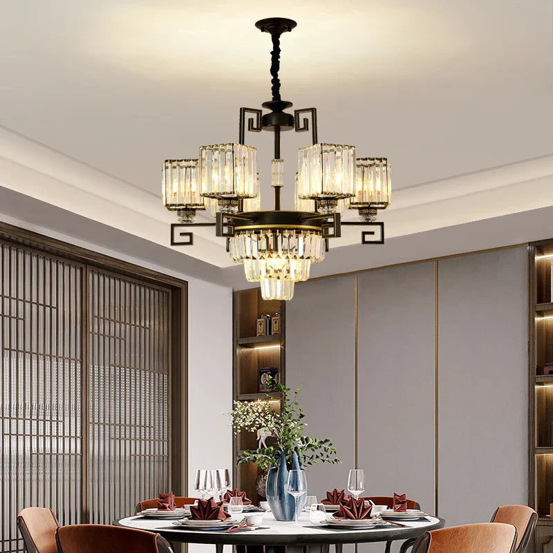 Afralia™ Zen Crystal Chandelier - Luxury Chinese Style Lighting for Home, Study, and Teahouse