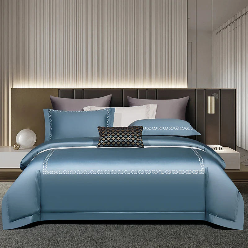 Afralia™ Luxury 1000TC Egyptian Cotton Embroidered Bedding Set with Duvet Cover and Sheets