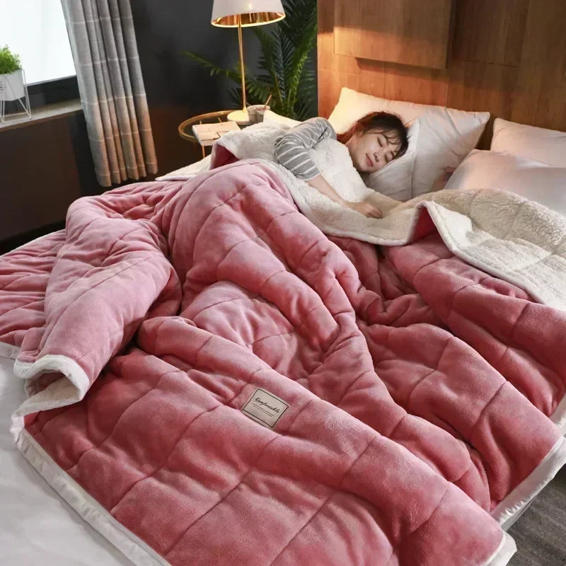 Afralia™ Cozy 3-Layer Coral Fleece Blanket for Winter Bedding