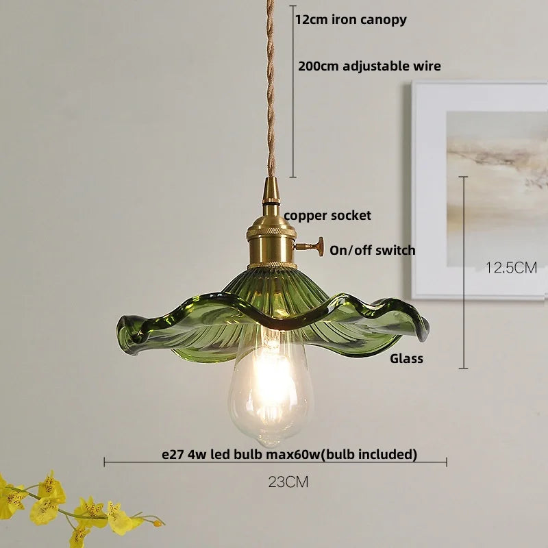 Afralia™ Glass LED Pendant Lamp Walnut Wood Copper Switch Nordic Hanging Light