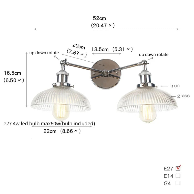 Afralia™ Vintage Gold 2-Head LED Wall Lamp for Aisle Hallway & Bedroom