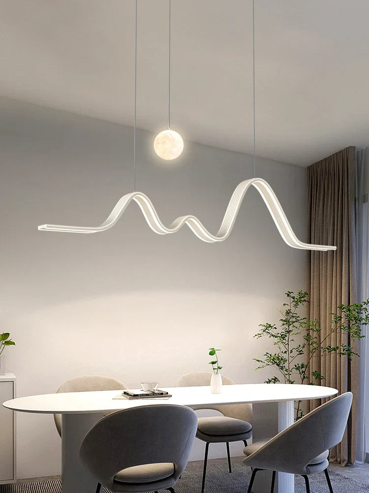 Afralia™ White Linear Chandelier Pendant for Dining Kitchen Bar Table Lighting