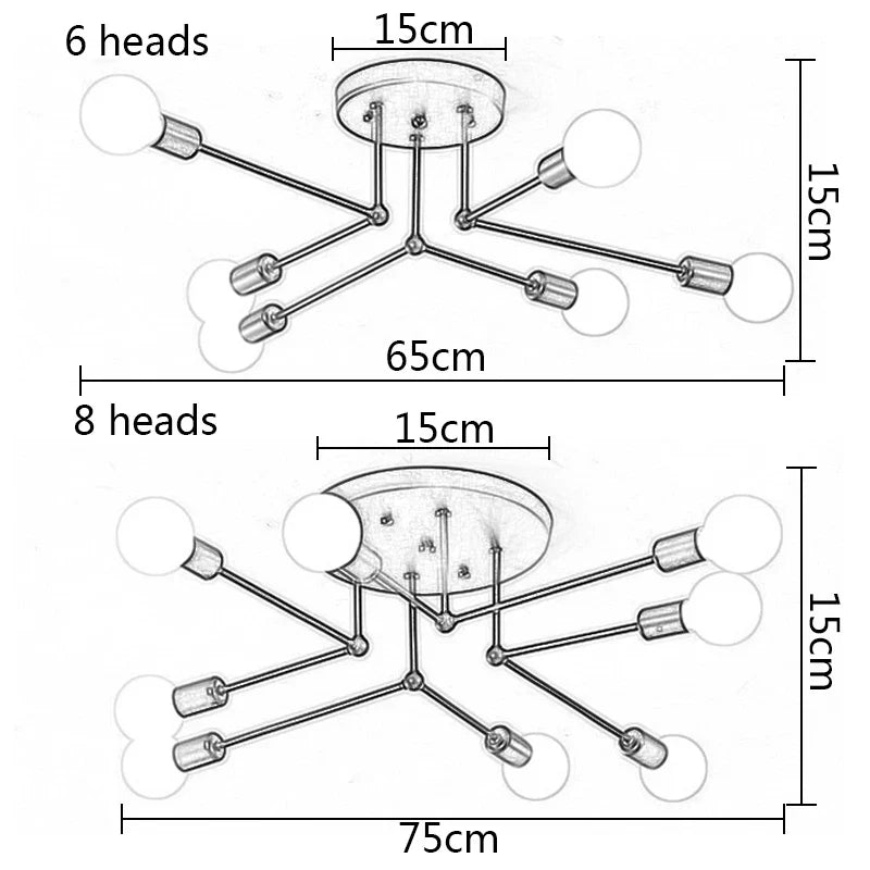 Afralia™ Modern 6/8-Head E27 Ceiling Light for Living Dining Bedroom with Black/White Finish