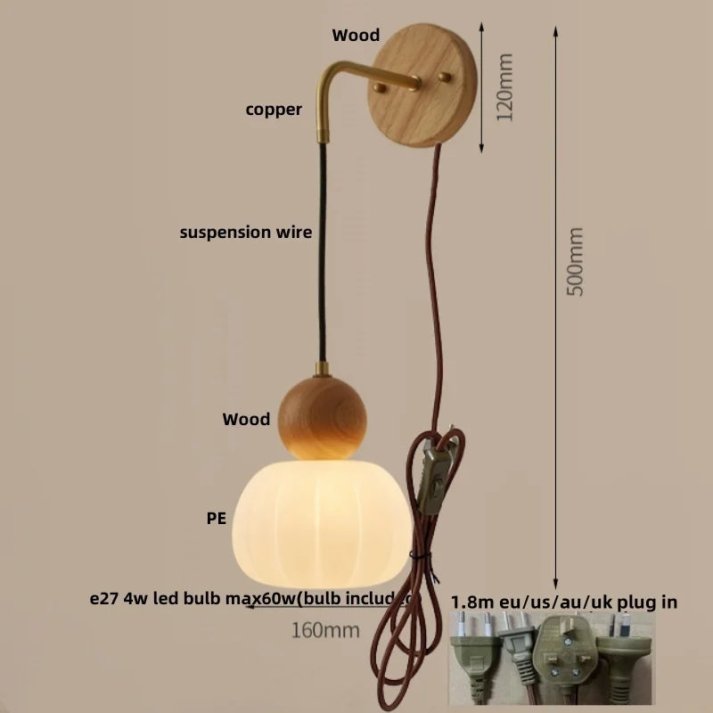 Afralia™ Walnut Wood LED Wall Lamp Sconce Pull Chain Switch Adjustable Art Light