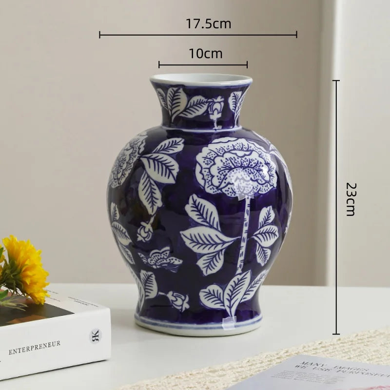 Afralia™ Chinese Vintage Blue White Porcelain Vase Home Decor Ceramic Handicraft Bottle