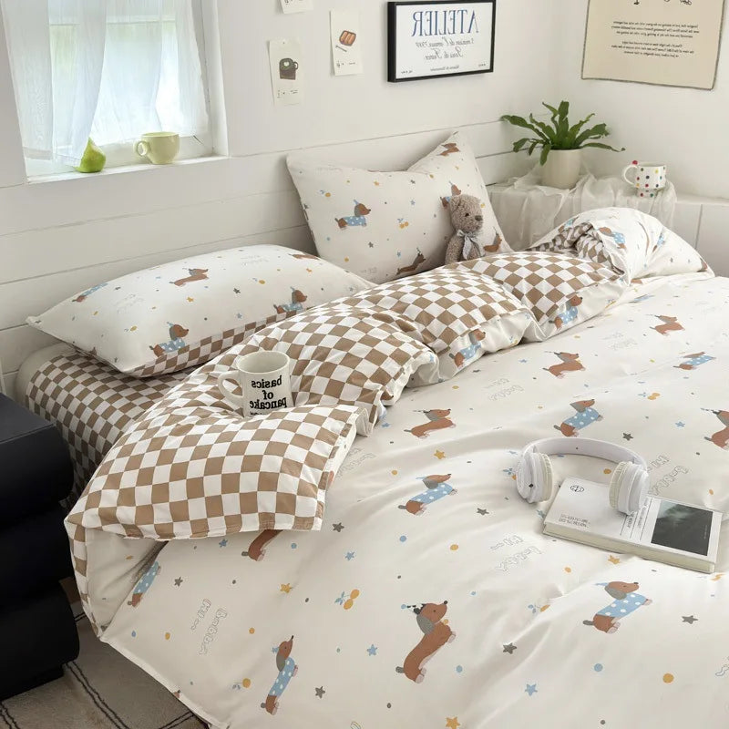 Afralia™ Summer Cartoon Printed Bedding Set for Students & Adults, Breathable Duvet Cover Kit