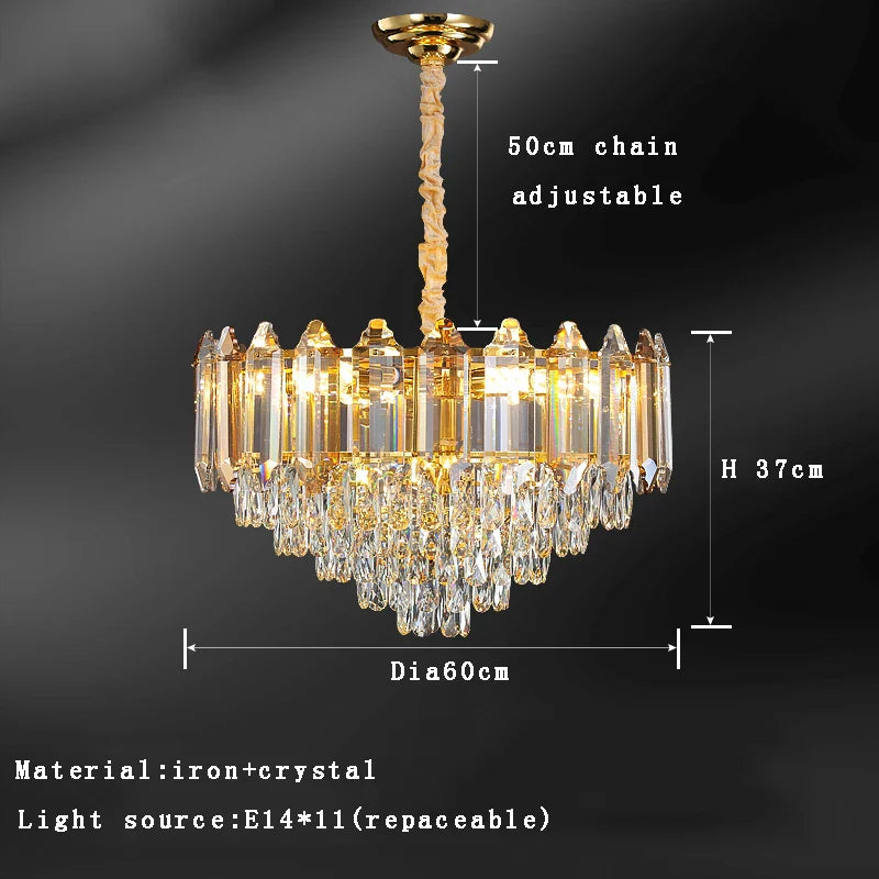 Afralia™ Gold Amber Crystal Chandelier Lights Modern Room Decor Hanging Lamp