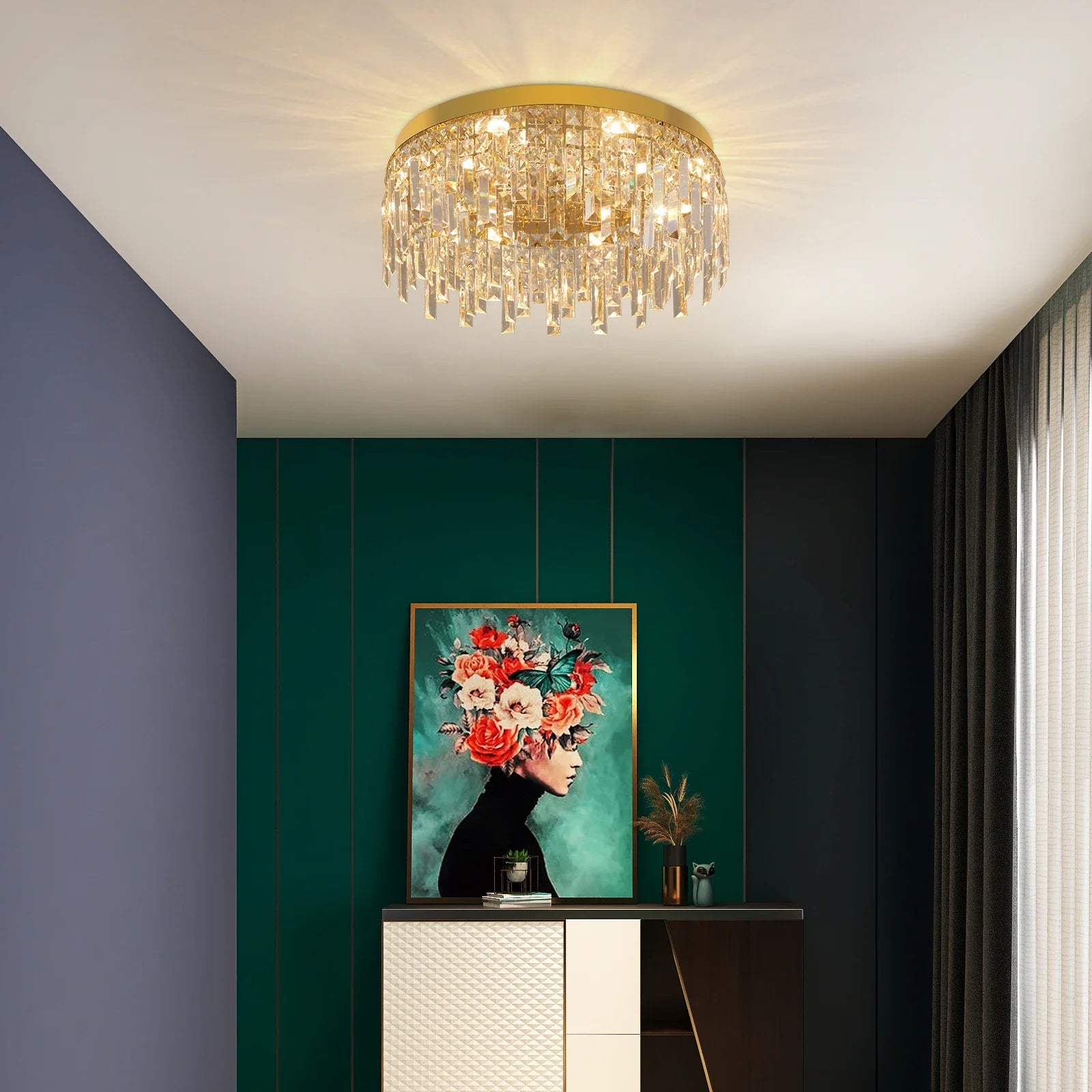 Afralia™ Modern Nordic Crystal Ceiling Chandelier LED Round Pendant Lamp