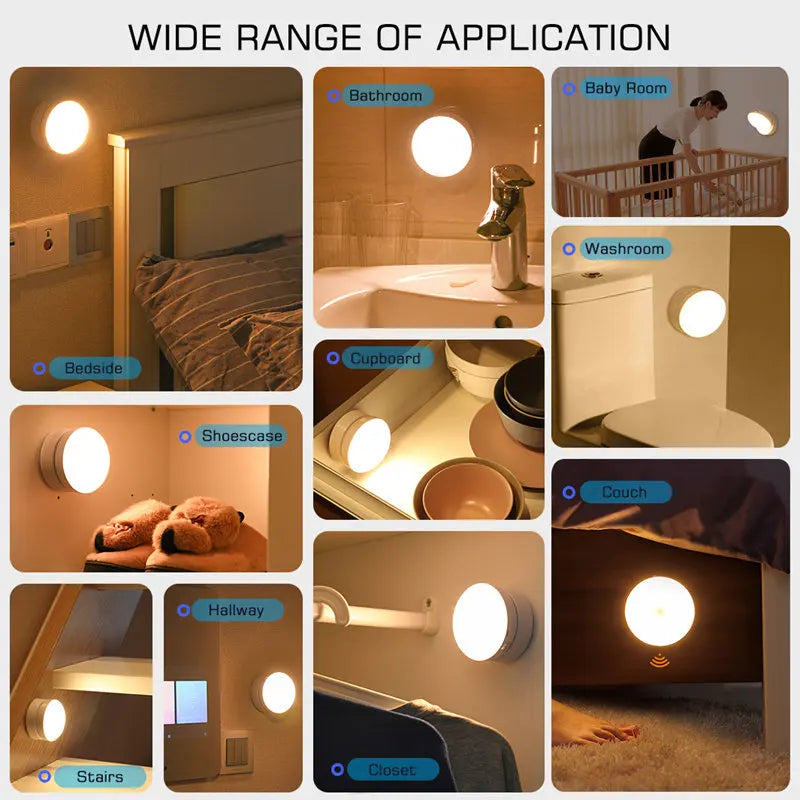 Afralia™ Motion Sensor Night Light 360° Rotate LED USB Wall Lamp for Home Closets