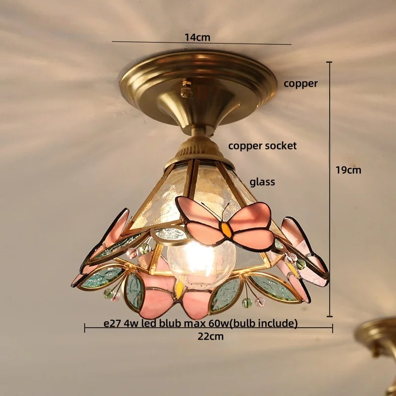Afralia™ Amber Glass Ceiling Lamp Wood Nordic Modern Bedroom Bathroom Light