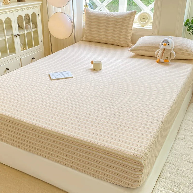 Afralia™ Cotton Jacquard Fitted Sheet Set with 2 Pillowcases, Dustproof & Anti-Slip