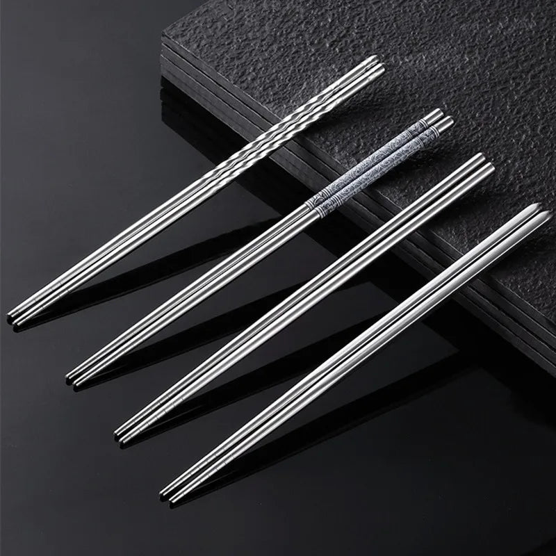 Afralia™ Steel Non-slip Chopsticks - Japanese Sushi Noodles Kitchen Tools