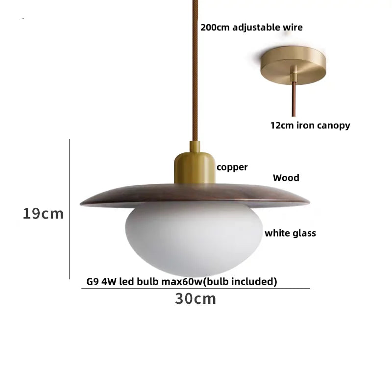 Afralia™ LED Hanging Lamp Copper Walnut Wood Pendant Light