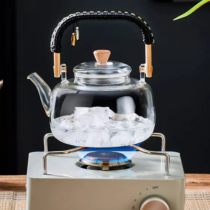 Afralia™ Glass Tea Pot With Weave Handle Heat-resistant Glass Teapot Transparent Steaming Tea Kettle