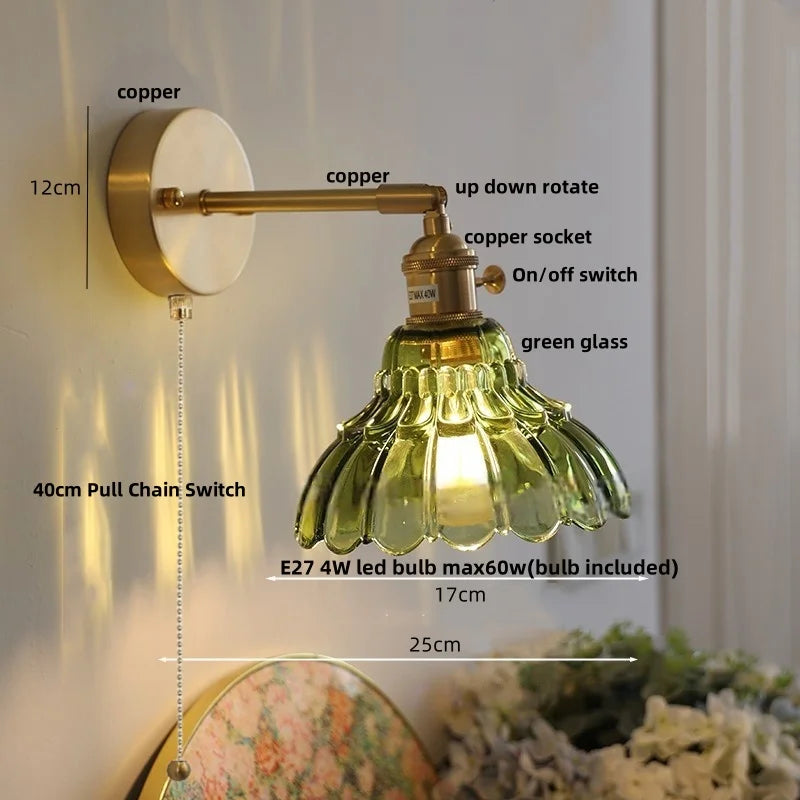 Afralia™ Modern Copper LED Wall Light with Rotate Feature & Pull Chain Switch