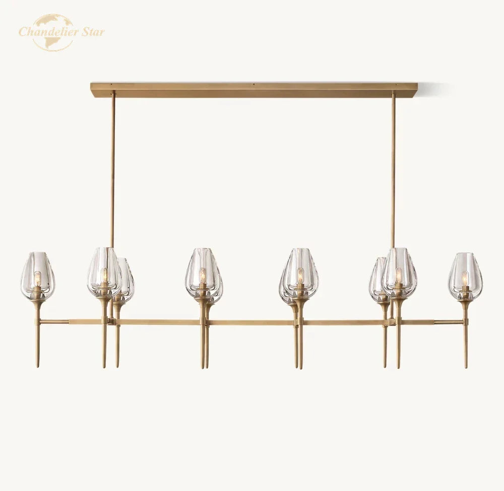 Afralia™ Tulip Linear Crystal Chandelier Brass Chrome Black Pendant Lights