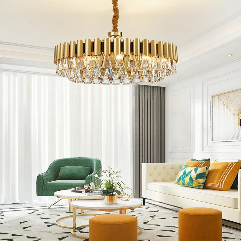 Afralia™ Gold Crystal Chandelier Lights LED Nordic Classic Living Room Lamparas