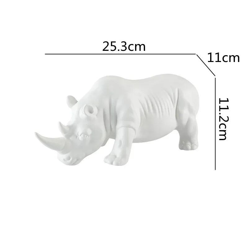 Afralia™ White Rhino Ceramic Animal Sculpture Home Decor Accent
