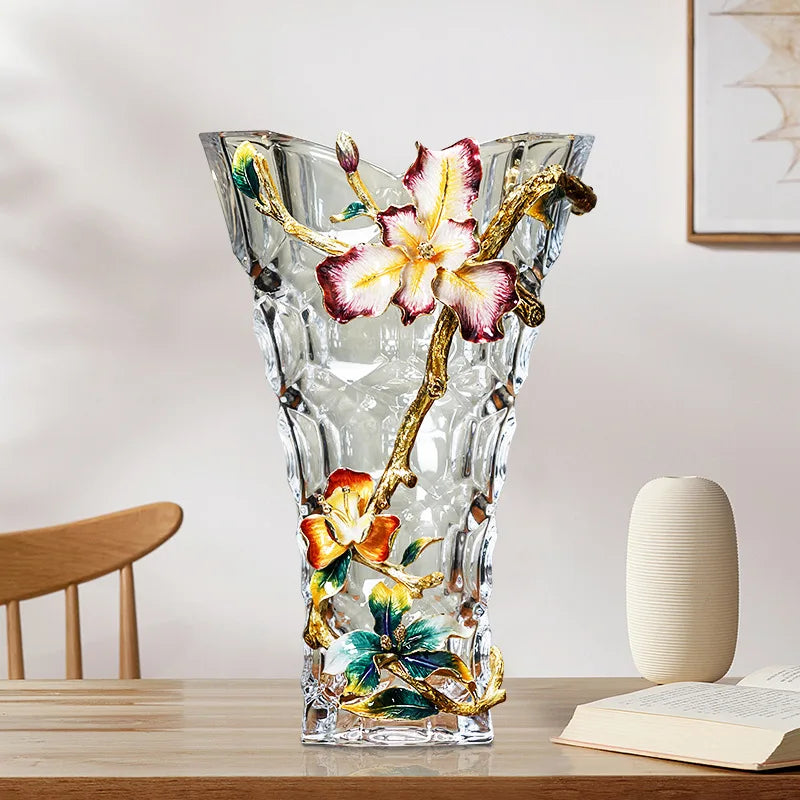 Afralia™ Crystal Glass Vase: Modern Light Luxury Enamel Living Room Decor