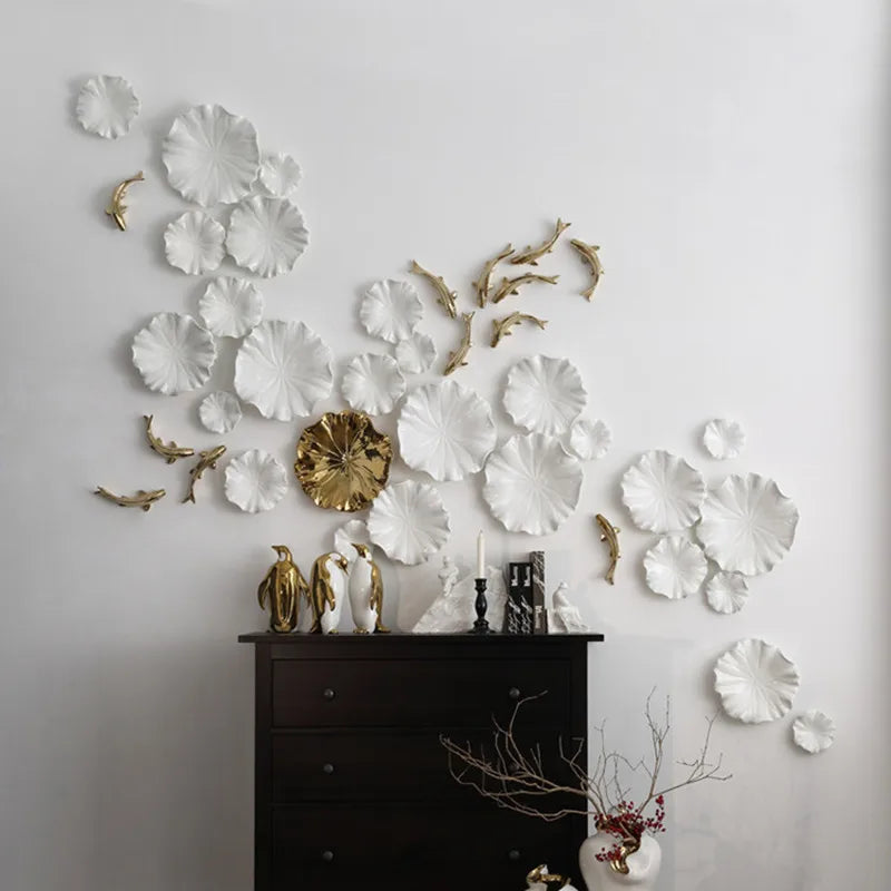 Afralia™ Ceramic Goldfish Lotus Leaf Wall Decoration Set