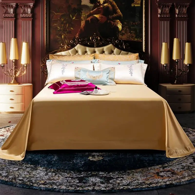 Luxurious Palace Flowers Embroidery Champagne Gold Brocade Bedding Set by Afralia™