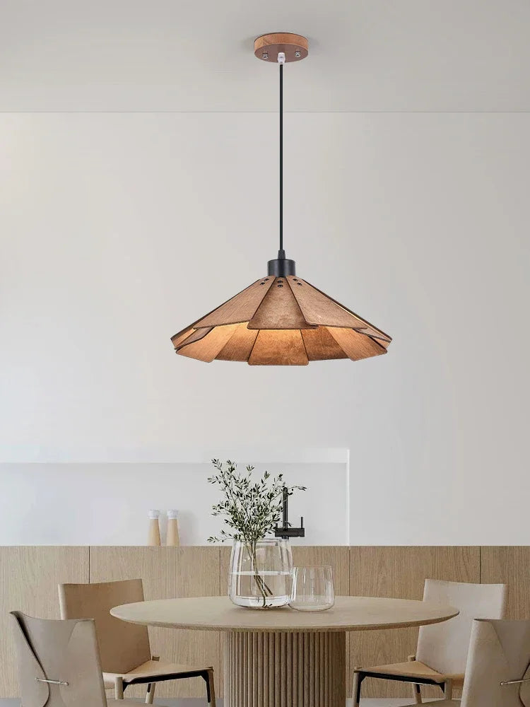 Afralia™ Retro Walnut Dining Pendant for Home Decor, Bedroom, Study, Bar, Cafe, and Tea Room