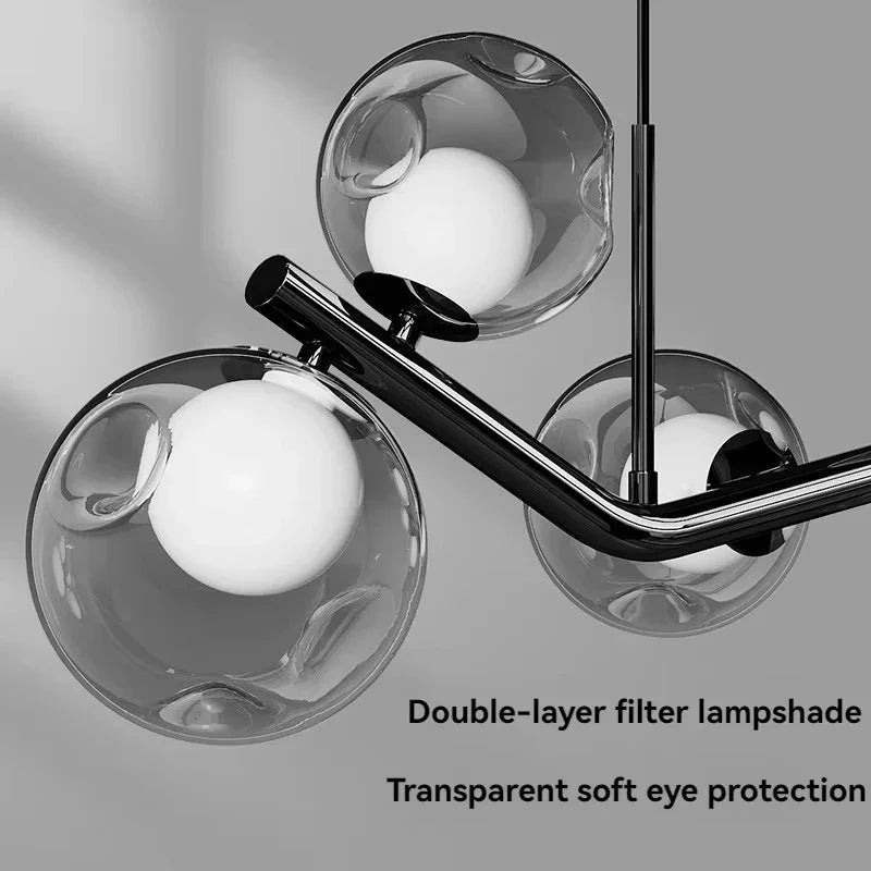 Afralia™ Smoky Gray Glass LED Chandelier Pendant Lights for Dining Room Kitchen Island