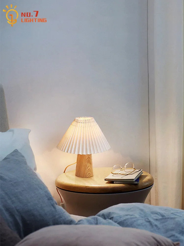 Afralia™ Mushroom Table Lamp LED Solid Wood Desk Light for Romantic Bedroom Decor