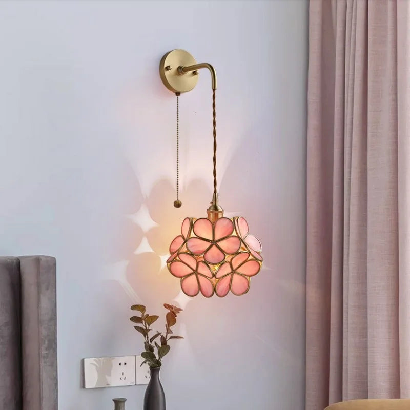 Afralia™ Copper Glass LED Wall Sconce Pull Chain Switch - Modern Stair Light Fixtures