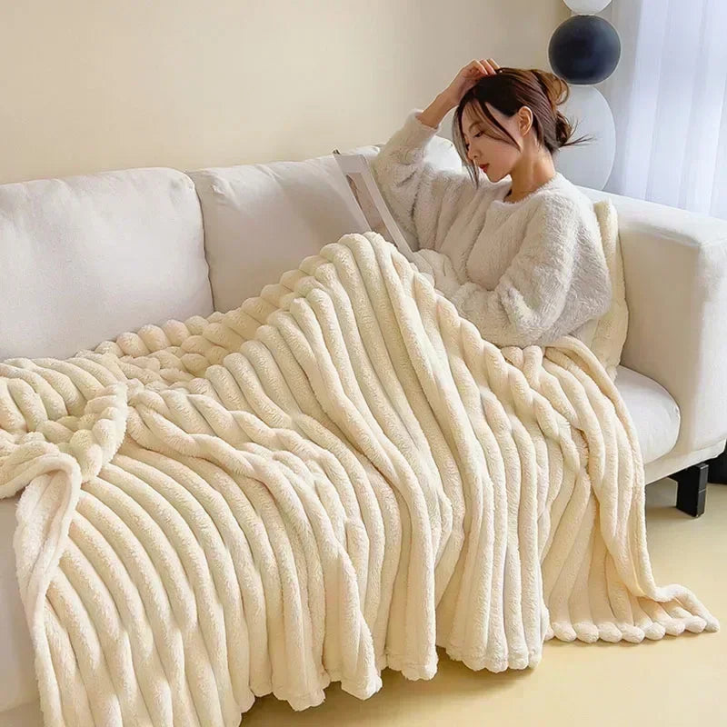 Afralia™ Winter Warm Fluffy Coral Fleece Sofa Throw Blanket for Bedroom, Soft & Cozy Bed Covers