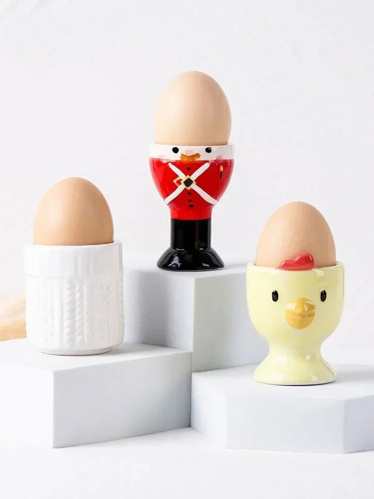 Afralia™ Chicken Shape Ceramic Egg Cup Holder Stand for Kids Breakfast Tableware