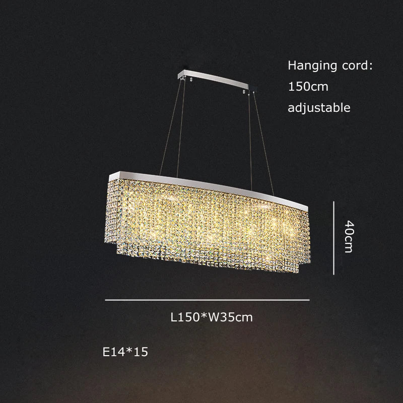 Afralia™ Crystal Tassel Golden Ceiling Chandelier for Dining Table