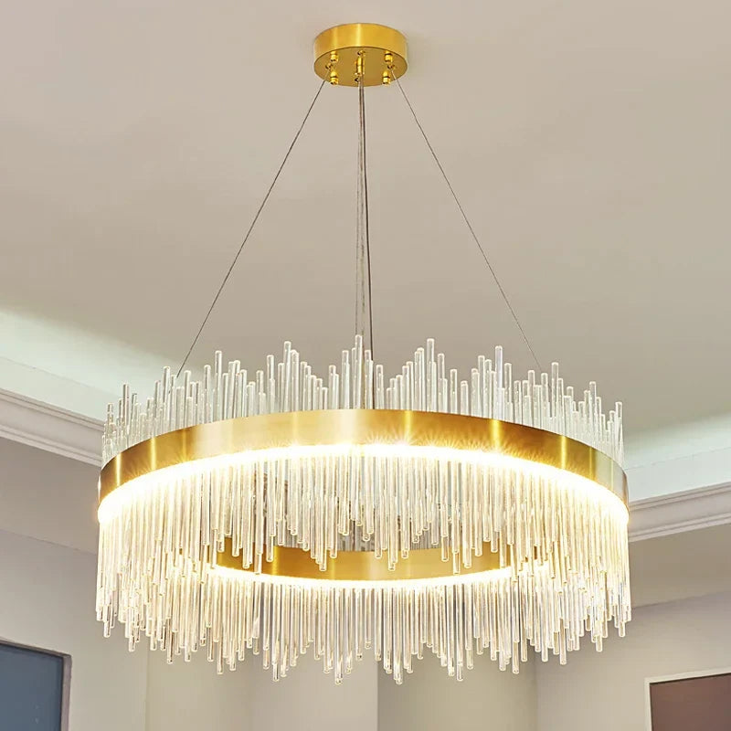 Afralia™ Glass Rod LED Pendant Chandelier: Elegant Lighting Fixture for Home Living Dining Bedroom Decor