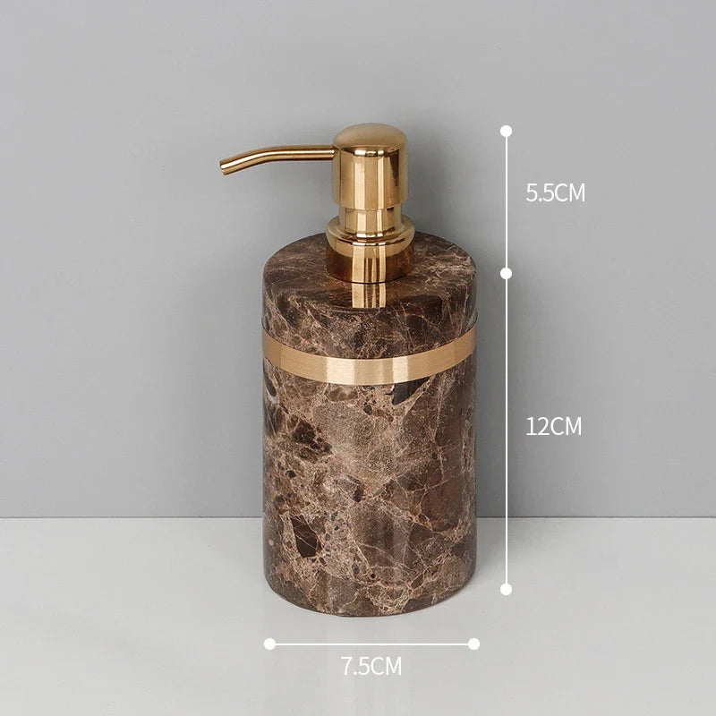Afralia™ Emperador Dark Marble Bathroom Set: Toothbrush Holder, Soap Dispenser, Luxury Accessories