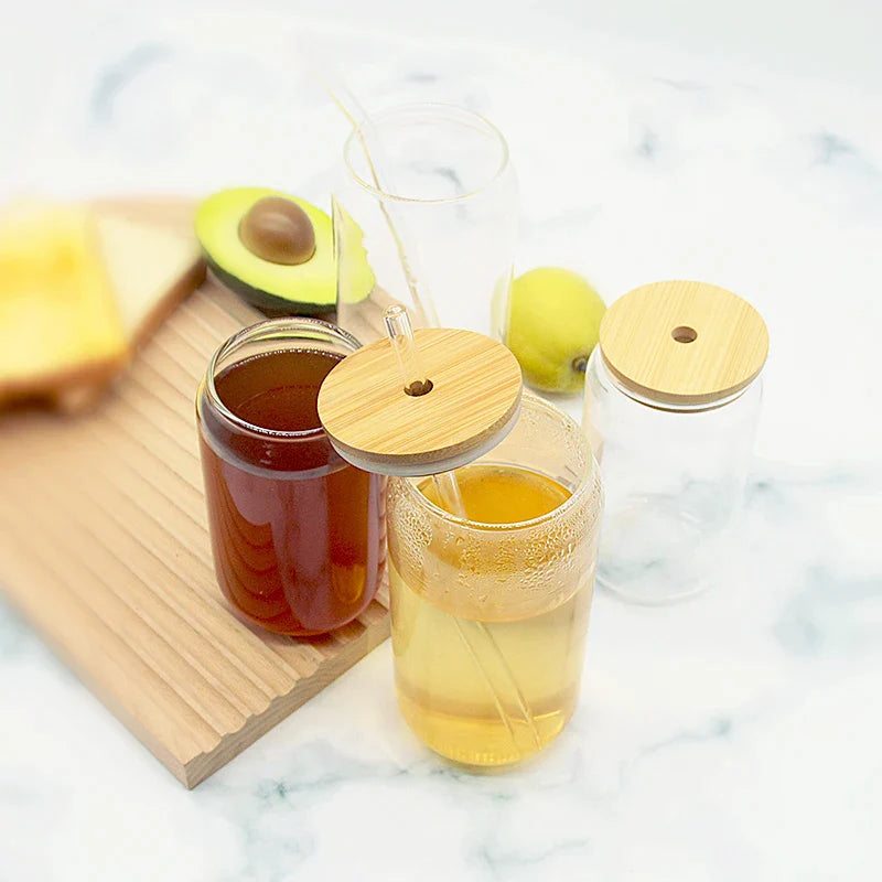 Afralia™ Bamboo Lid for Glass Cup with Straw Hole - Durable Drinkware Accessory
