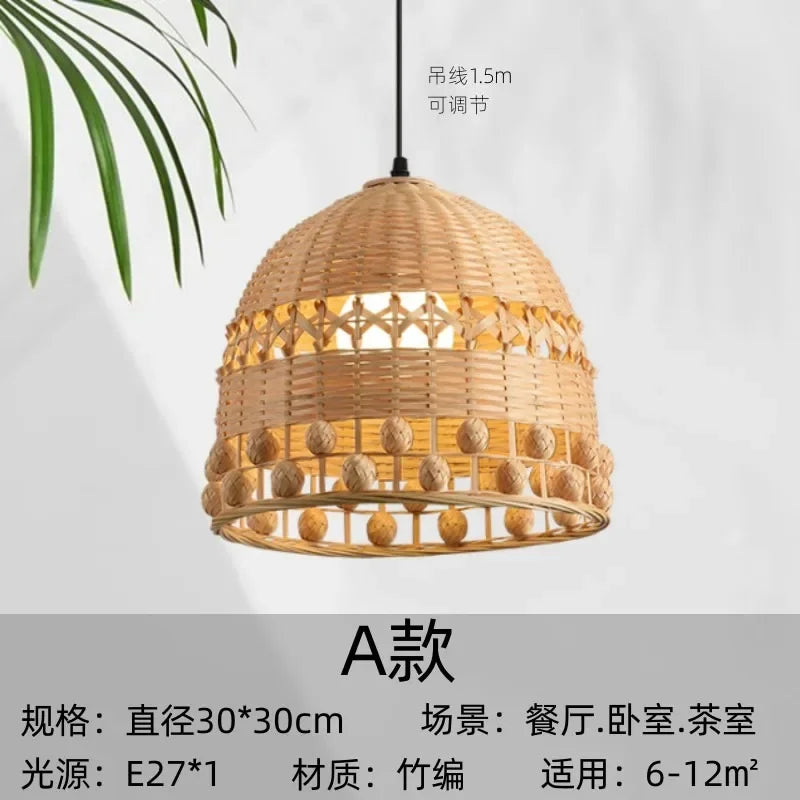 Afralia™ Bamboo Weave Pendant Light LED E27 Modern Zen Decor Restaurant Bar Tea Room