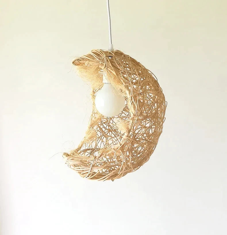 Afralia™ Moon Rattan Chandelier: Elegant Hand-Woven Lighting for Home, Office, and Cafe