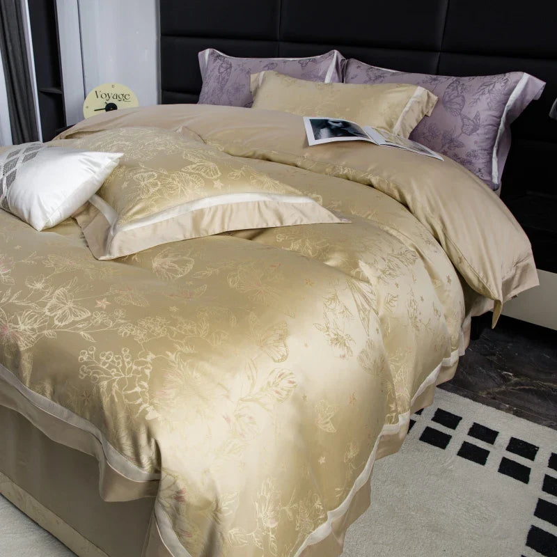 Afralia™ Butterfly Jacquard Lyocell Cotton Luxury Bedding Set Full Queen