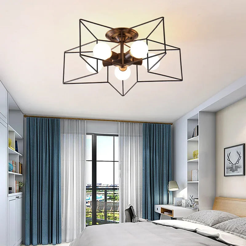 Afralia™ Creative Star LED Ceiling Chandelier - Brushed Antique Gold Living Bedroom Lamp