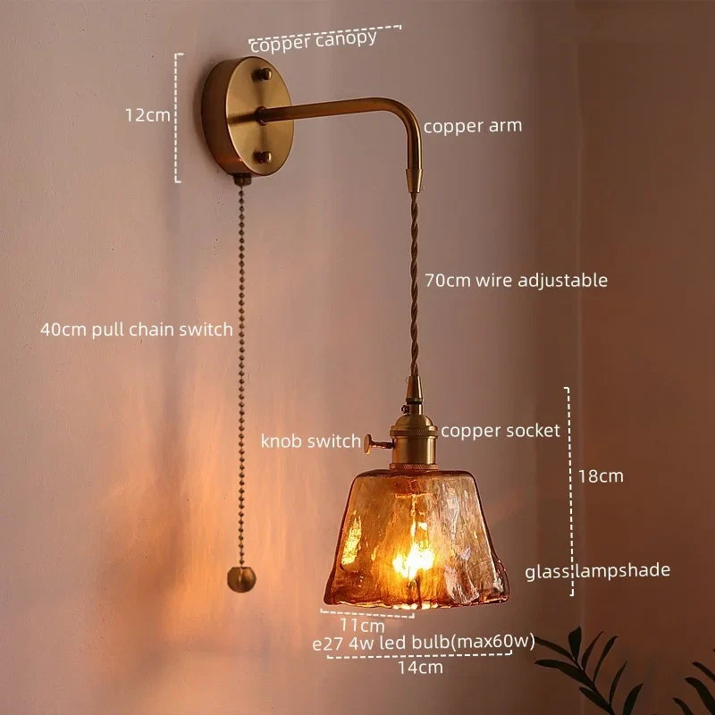 Afralia™ LED Copper Glass Wall Light: Modern Nordic Hallway Bedroom Lamp