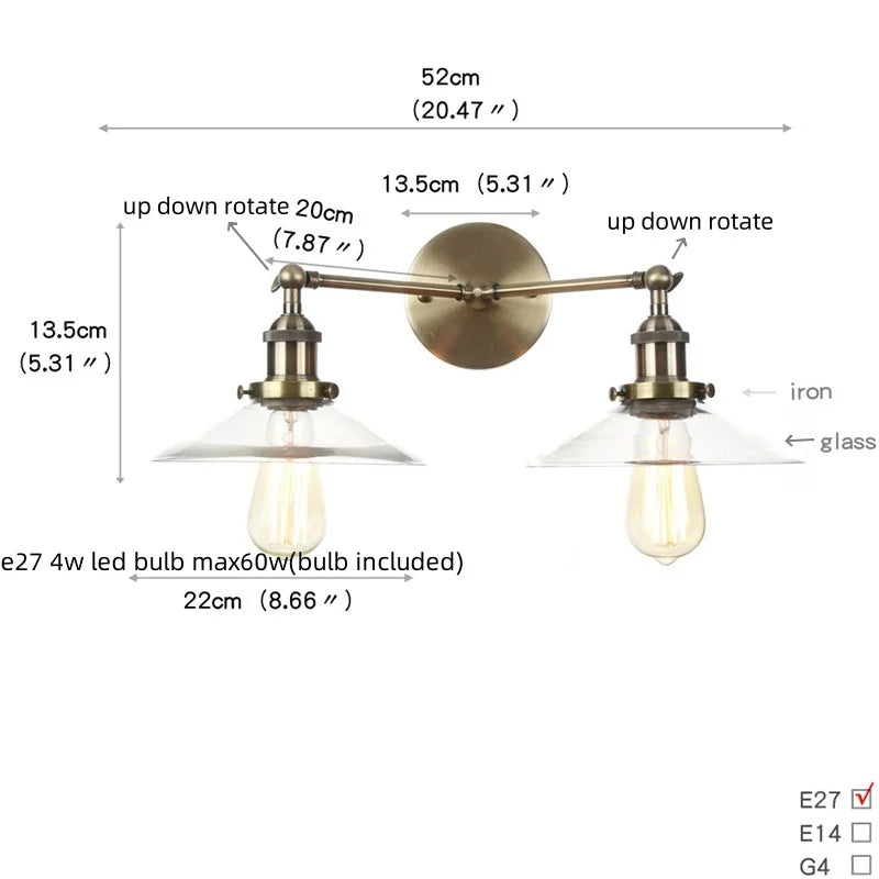 Afralia™ Vintage 2-Head Clear Glass Wall Lamp