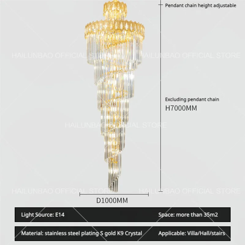 Afralia™ Crystal Stair Long Chandelier - Simple Modern Design for Duplex Villa Living Room