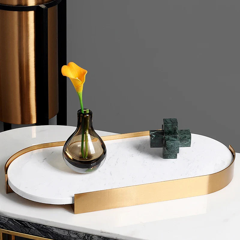Afralia™ Marble Tray with Golden Metal Pallet for Bathroom Luxury Storage